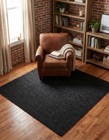 Black Handmade Braided Jute Square Rug