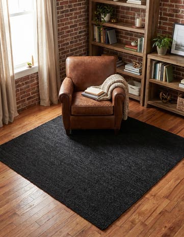Black Handmade Braided Jute Square Rug