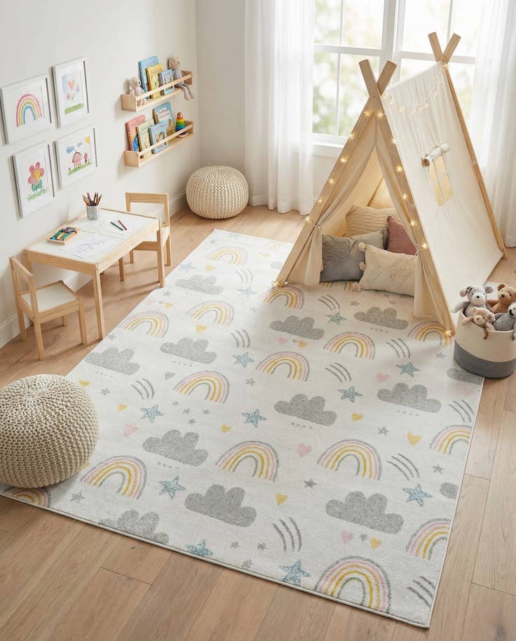 Detail image of 7' 10 x 10' Clouds and Rainbows Whimsy Kids Rug