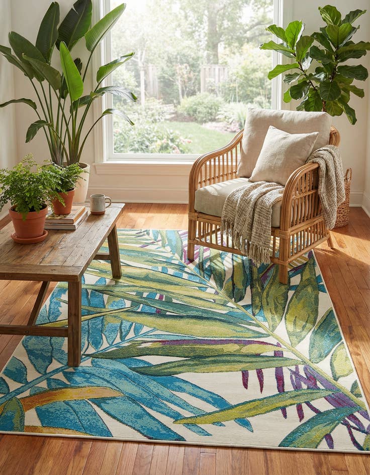 Detail image of 5' x 7'  Washable Botanical Indoor / Outdoor Rug