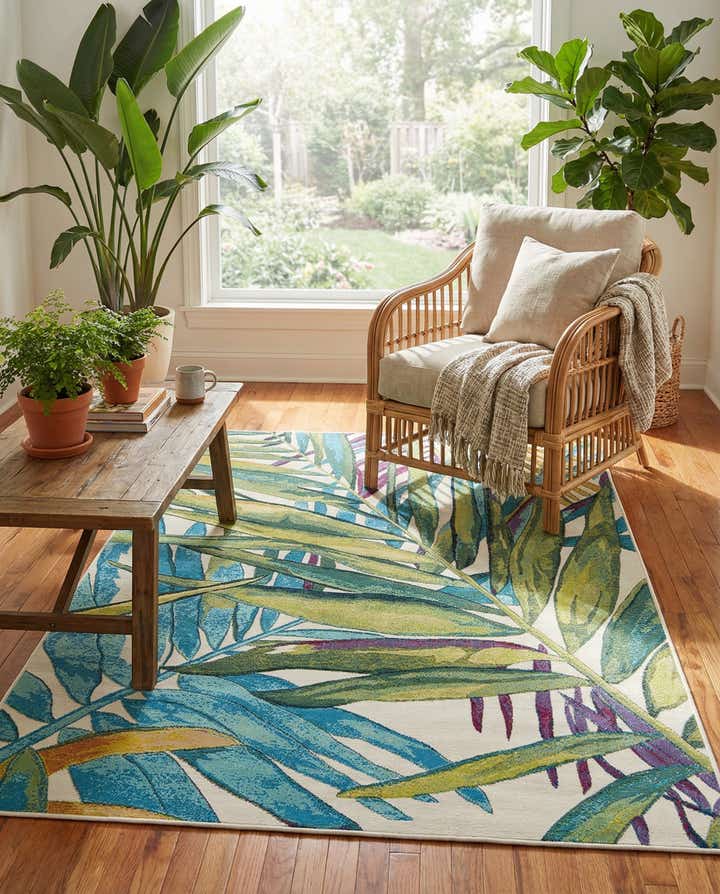 5' x 7' Easy-Clean Botanical Indoor / Outdoor Rug