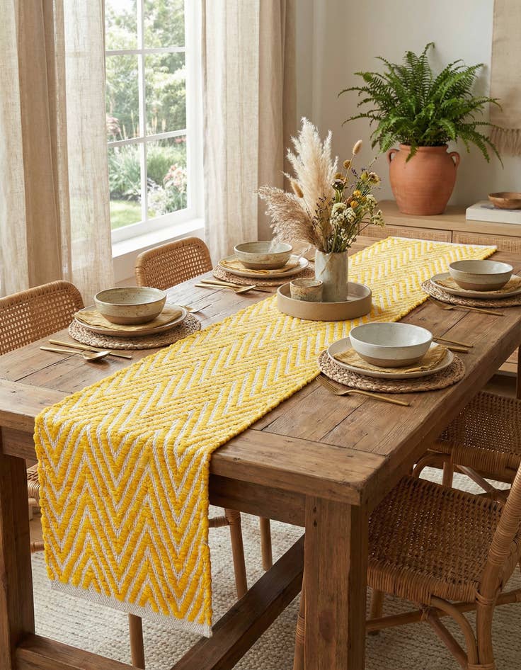 Detail image of 1' 2 x 6' 1  Hand Woven Chindi Chevron Table Runner Rug