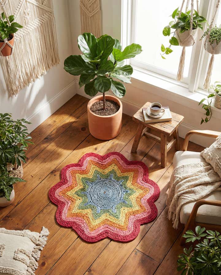 2' 2 x 2' 2 Hand Braided Happy Rugs Jawbreaker Poppy Round