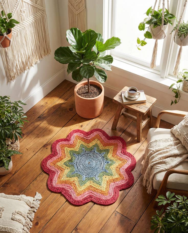 Detail image of 2' 2 x 2' 2 Hand Braided Happy Rugs Jawbreaker Poppy Round