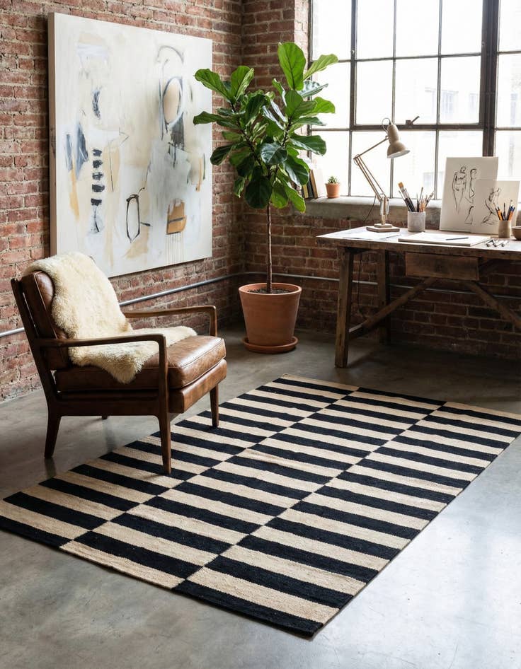 Detail image of 3' 4 x 4' 10 Hand Woven Kilim Modern Wool Rug