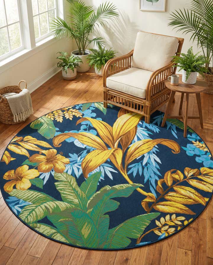 6' x 6' Easy-Clean Botanical Indoor / Outdoor Round Rug