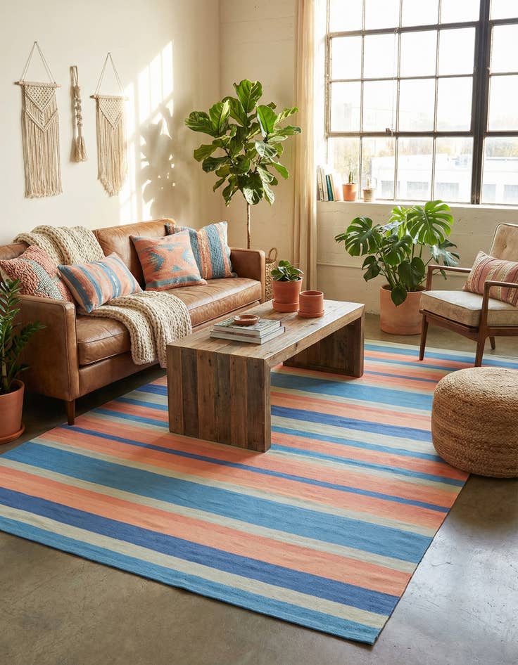 Detail image of 9' x 12'  Hand Woven Flatweave Cotton Dhurrie Rug