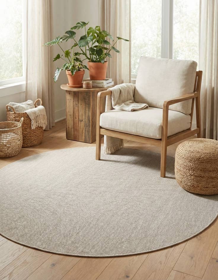 Detail image of 7' 10 x 7' 10 Washable Solid Indoor / Outdoor Round Rug