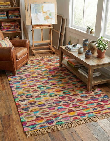 5' 1 x 8' Hand Woven Chindi Trellis Rug