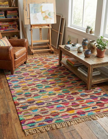 5' 1 x 8' Hand Woven Chindi Trellis Rug