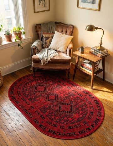 Red Bokhara Oval Rug