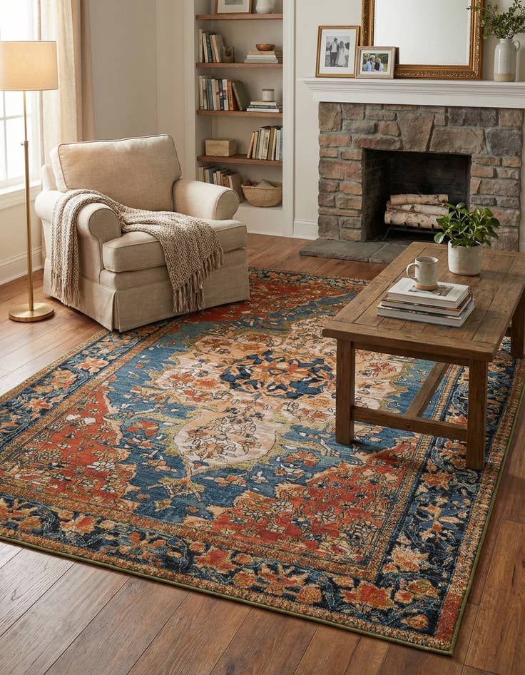 Detail image of 6' x 9'  Washable Traditional Indoor / Outdoor Rug