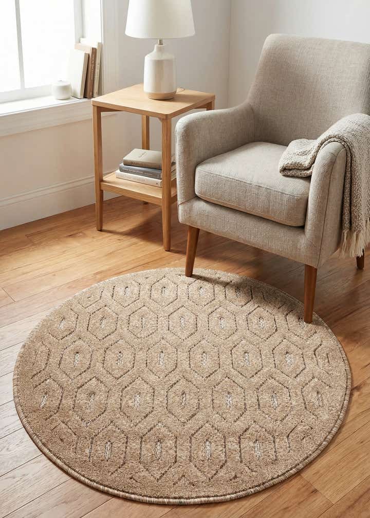 3' x 3' Easy-Clean Trellis Textured Indoor / Outdoor Round Rug