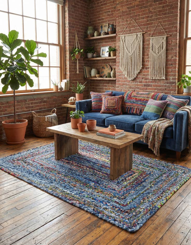 Detail image of 4' 1 x 6' 1  Hand Braided Chindi Rug