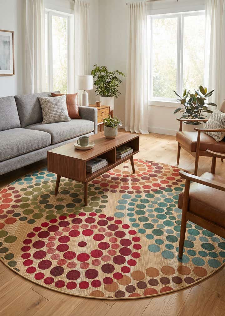 7' x 7' Easy-Clean Modern Indoor / Outdoor Round Rug