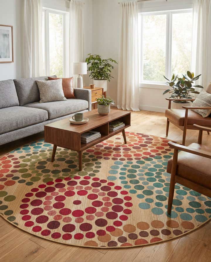 7' x 7' Easy-Clean Modern Indoor / Outdoor Round Rug