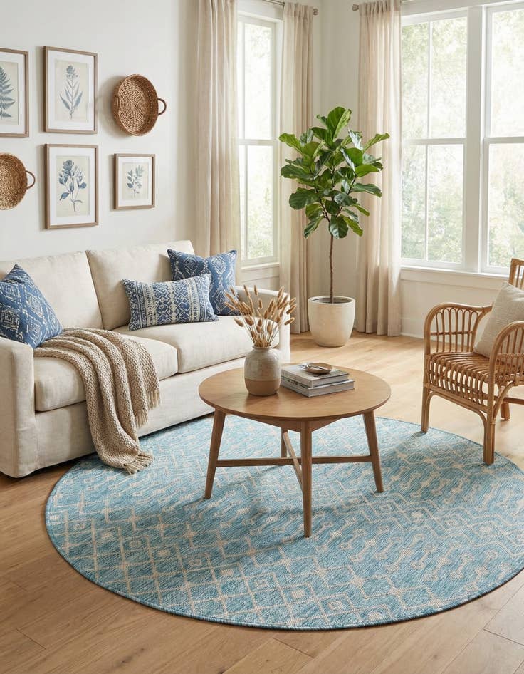 Detail image of 5' 3 x 5' 3 Washable Lattice Indoor / Outdoor Round Rug