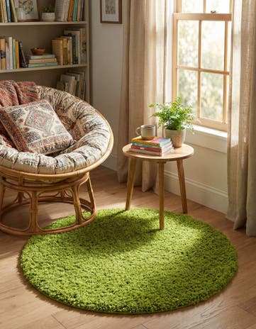 3' x 3' Solid Shag Round Rug