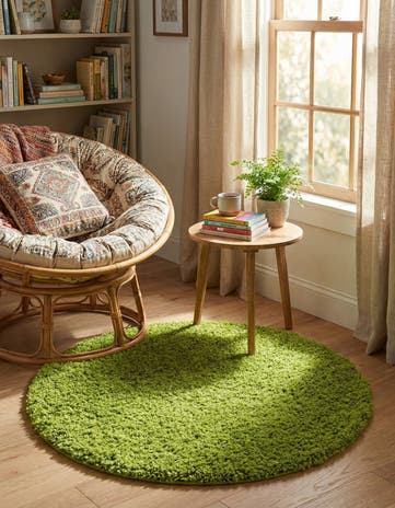 3' x 3' Solid Shag Round Rug