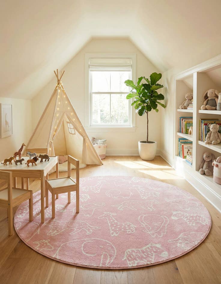 Detail image of 7' 10 x 7' 10 Animals Whimsy Kids Round Rug