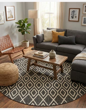 Charcoal Gray Easy-Clean Jill Zarin Indoor / Outdoor Round Rug