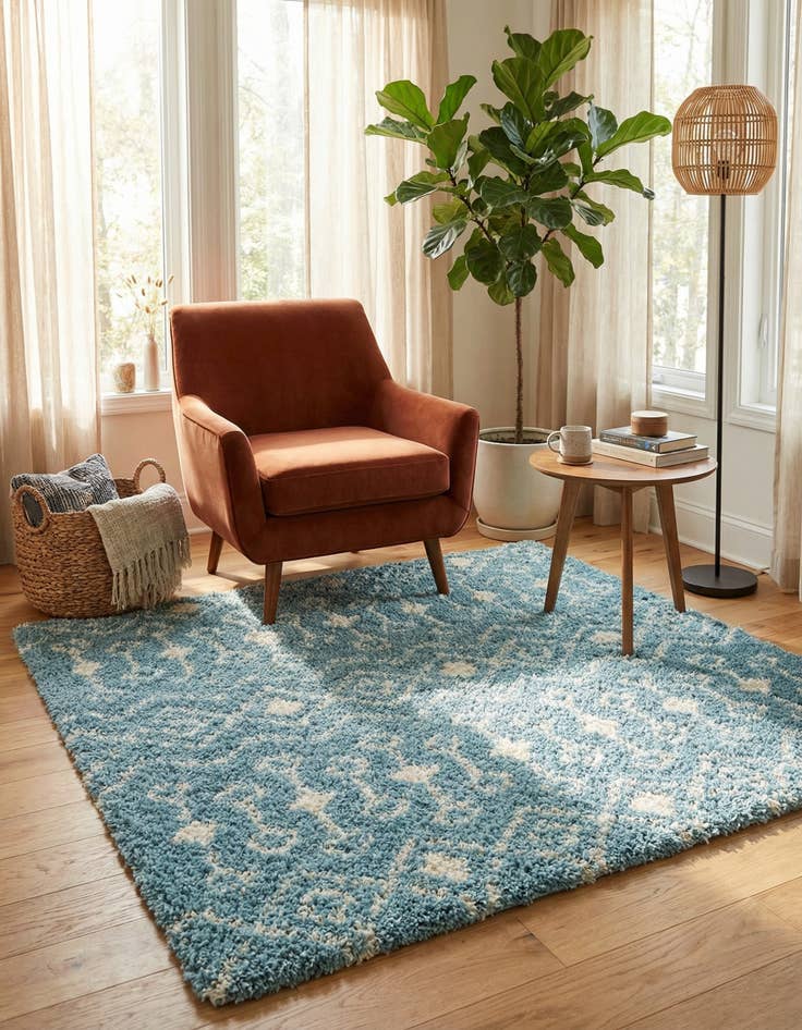 Detail image of 6' x 6' Moroccan Trellis Shag Square Rug