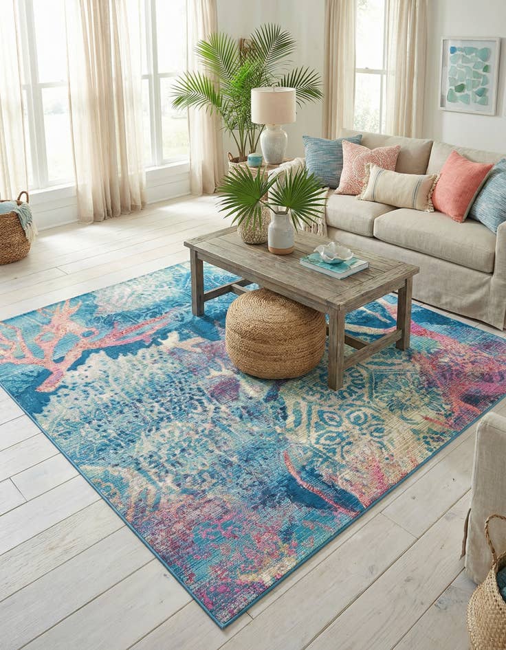 Detail image of 6' x 6' Washable Coastal Indoor / Outdoor Square Rug