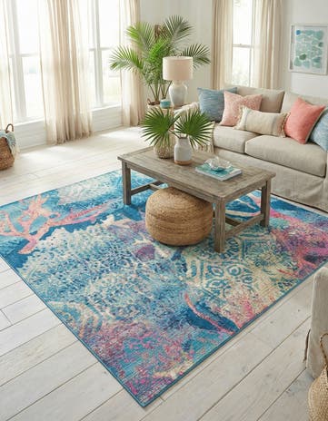 6' x 6' Easy-Clean Coastal Indoor / Outdoor Square Rug