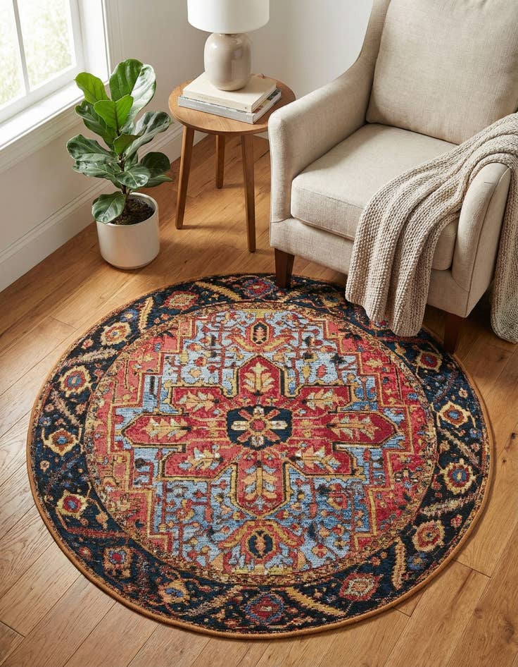Detail image of 3' x 3'  Washable Traditional Indoor / Outdoor Round Rug