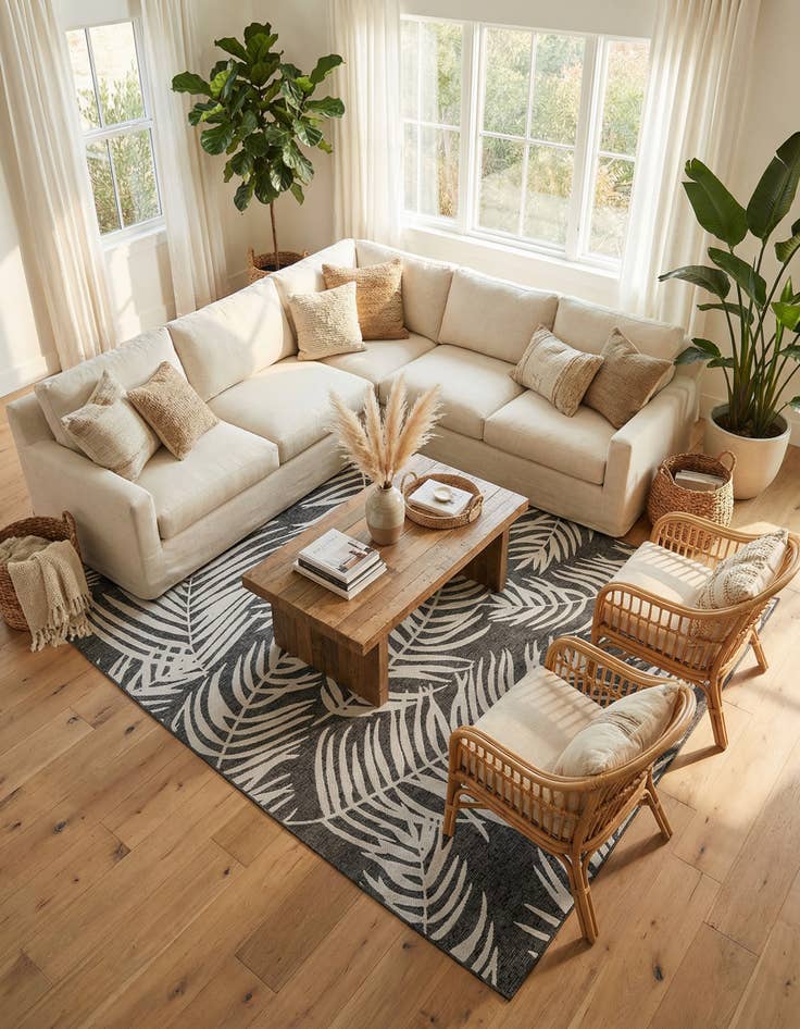 Detail image of 10' x 14'  Washable Botanical Indoor / Outdoor Rug