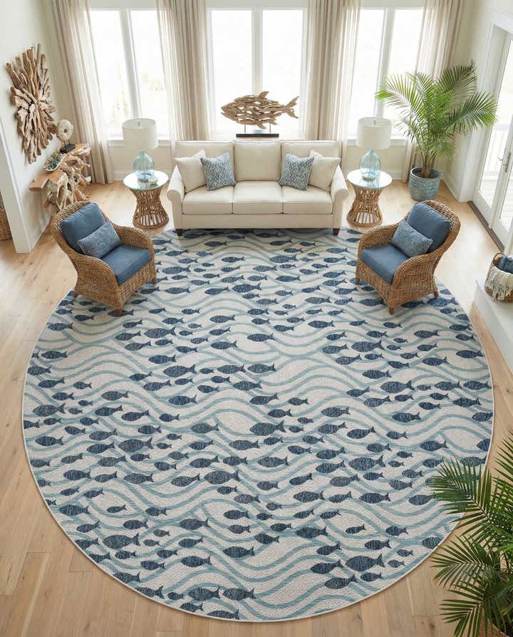 13' x 13' Easy-Clean Coastal Indoor / Outdoor Round Rug