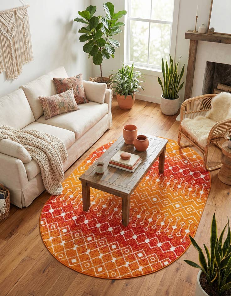 Detail image of 5' 3 x 8' Moroccan Trellis Oval Rug