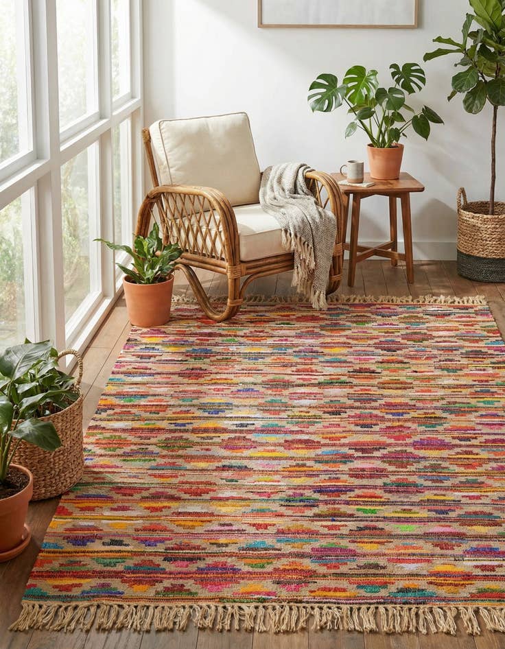 Detail image of 7' 1 x 10'  Hand Woven Chindi Trellis Rug