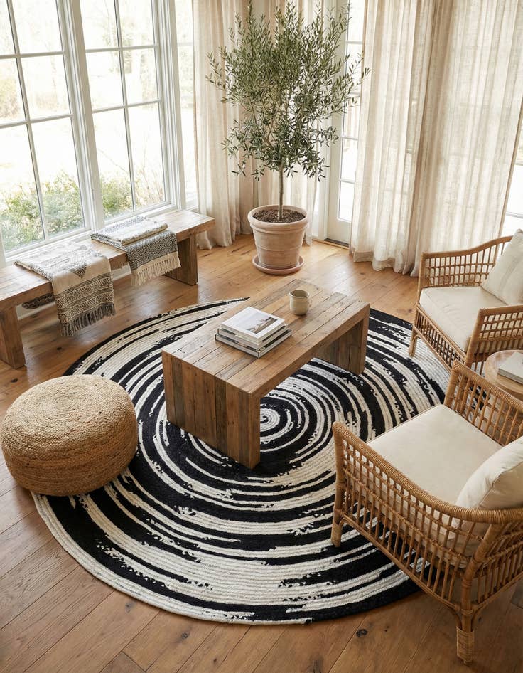 Detail image of 8' x 8'  Hand Braided Chindi Round Rug