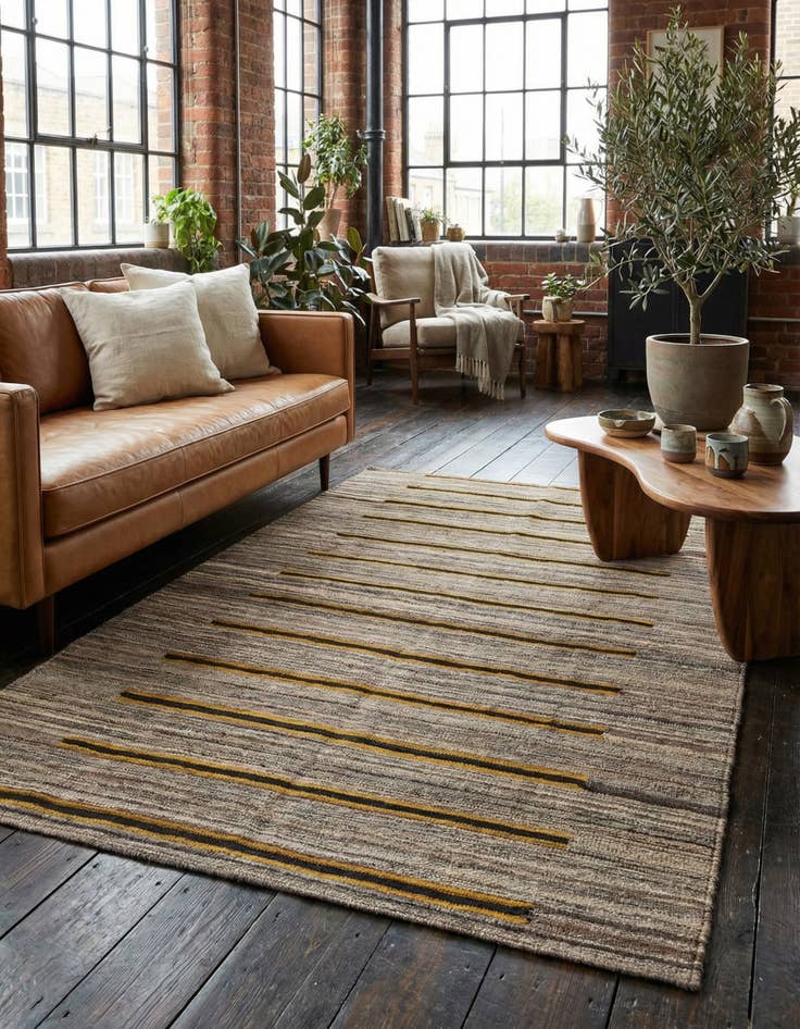 Detail image of 4' 2 x 5' 10 Hand Woven Kilim Modern Wool Rug