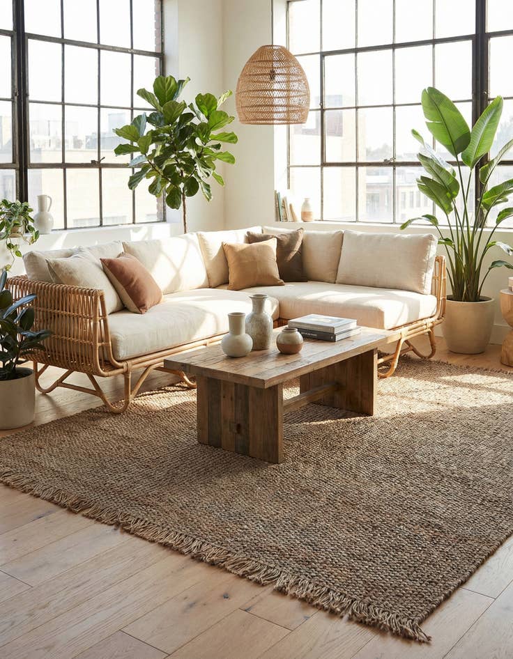 Detail image of 8' x 10'  Hand Woven Chunky Jute Rug