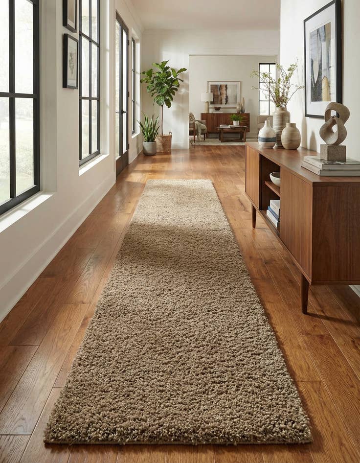 Detail image of 2' 7 x 19' 8 Solid Shag Runner Rug