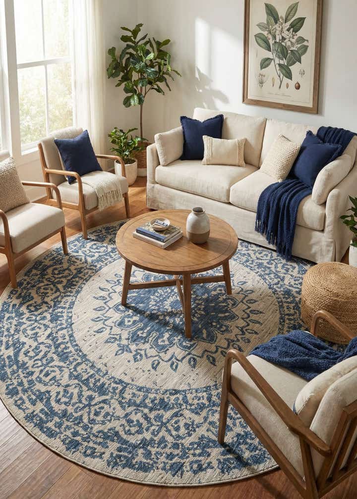 10' x 10' Easy-Clean Traditional Indoor / Outdoor Round Rug