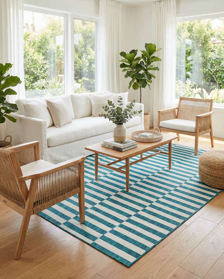 5' 3 x 8' Easy-Clean Striped Indoor / Outdoor Rug