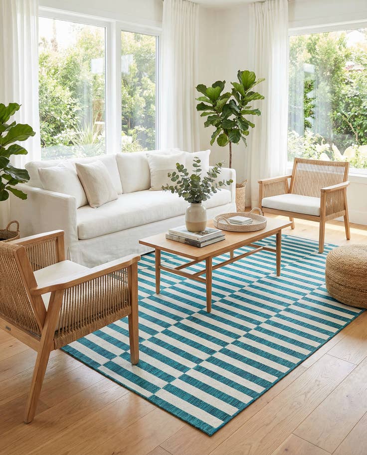 Detail image of 5' 3 x 8' Easy-Clean Striped Indoor / Outdoor Rug