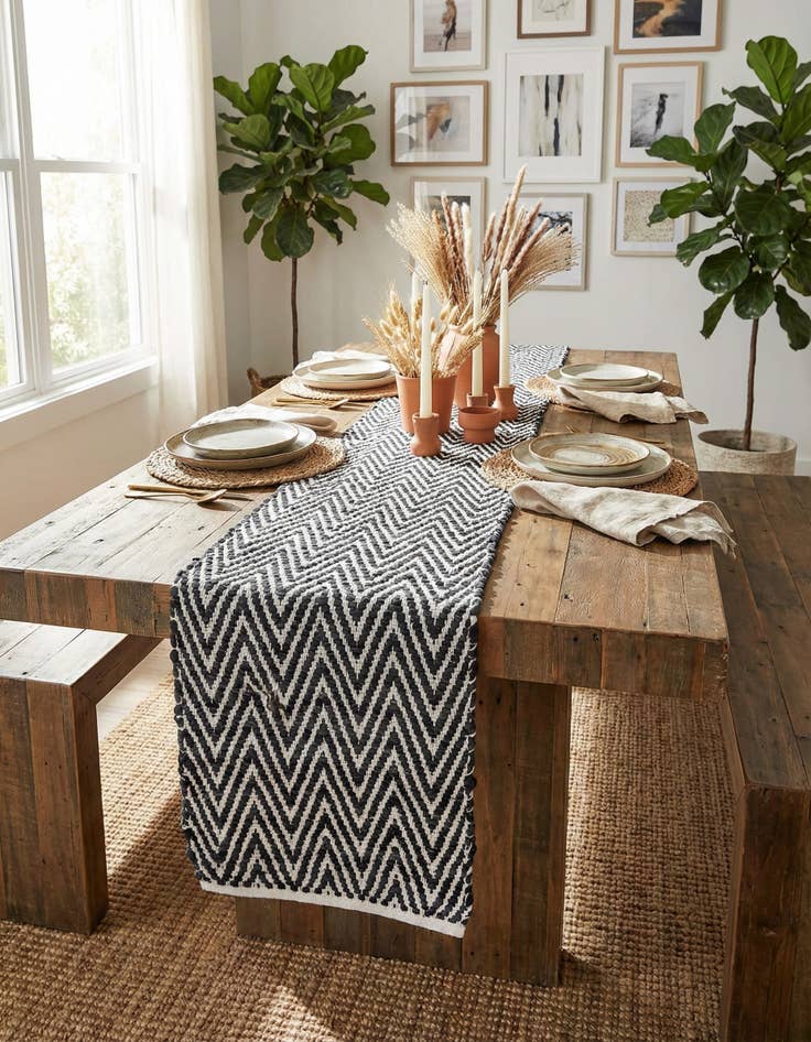 Detail image of 1' 2 x 10' Hand Woven Chindi Chevron Table Runner Rug