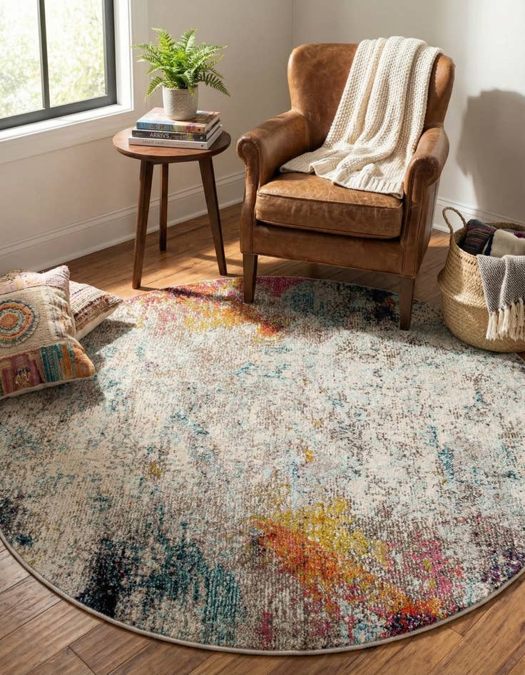 Detail image of 4' x 4' Washable Theia Round Rug