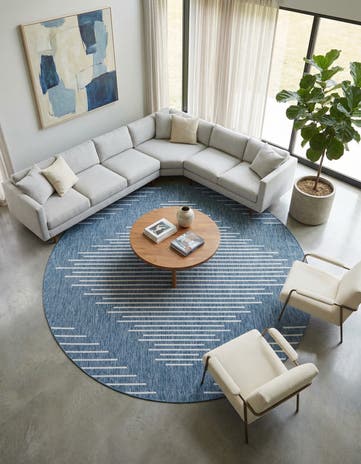 Blue Easy-Clean Modern Indoor / Outdoor Round Rug