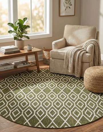 Green Easy-Clean Jill Zarin Turks and Caicos Indoor / Outdoor Round Rug