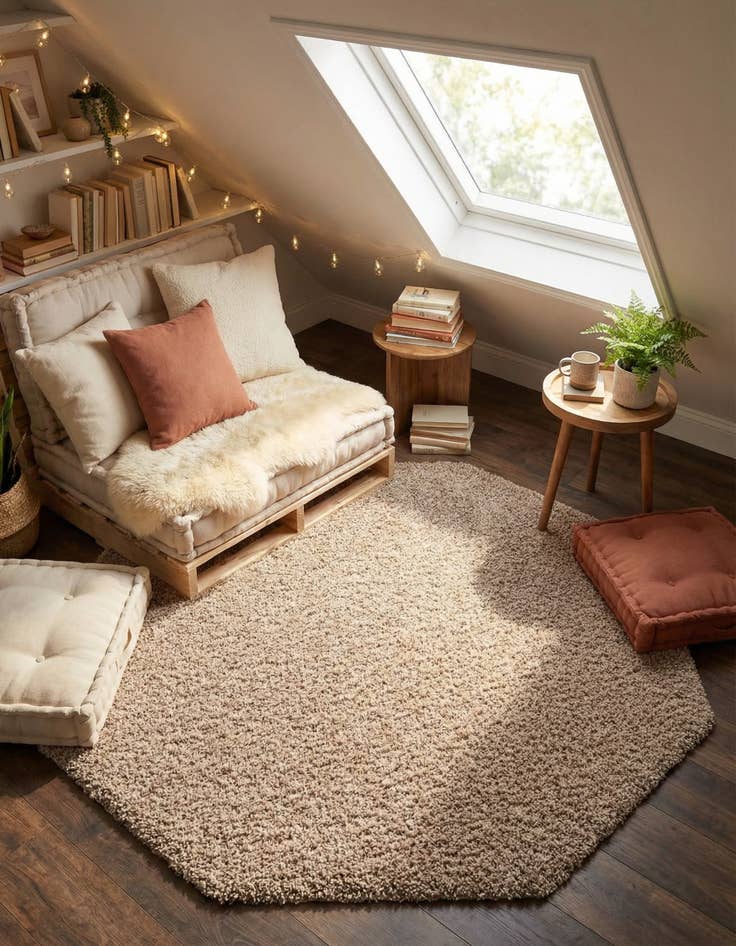 Detail image of 6' x 6' Solid Shag Octagon Rug