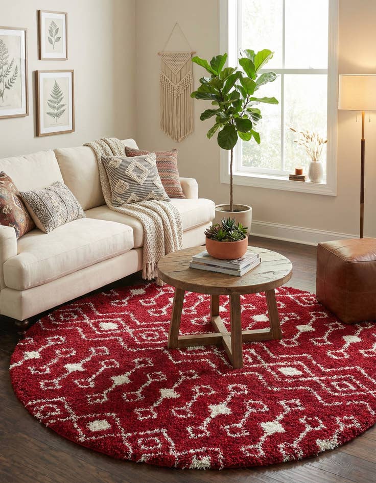 Detail image of 7' 10 x 7' 10 Moroccan Trellis Shag Round Rug