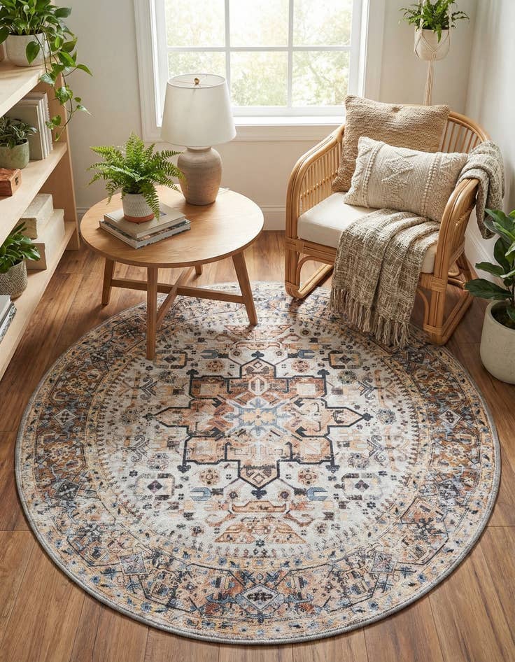 Detail image of 4' x 4'  Washable Yara Round Rug