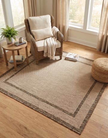 Beige Easy-Clean Border Indoor / Outdoor Square Rug