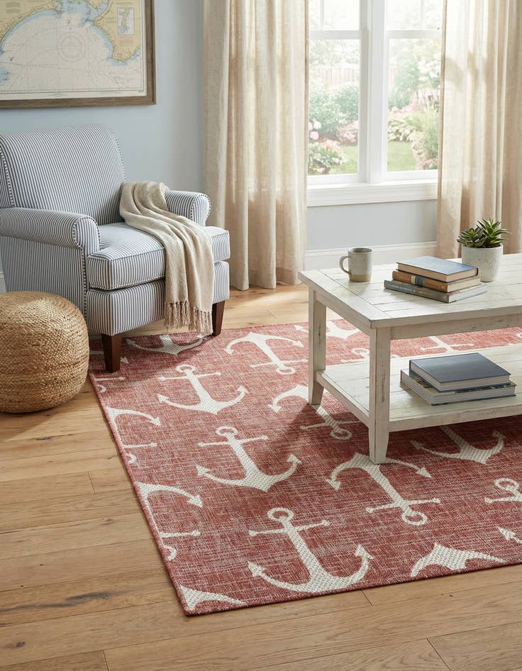 Detail image of 5' 3 x 5' 3 Washable Coastal Indoor / Outdoor Square Rug