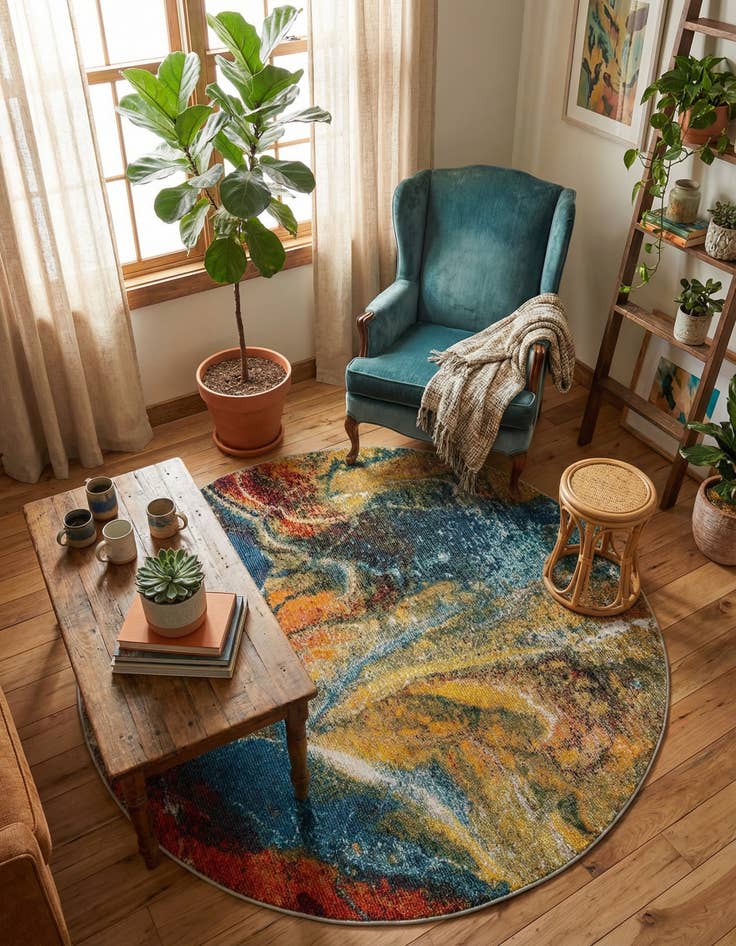 Detail image of 5' 3 x 5' 3  Washable Haerfest Round Rug